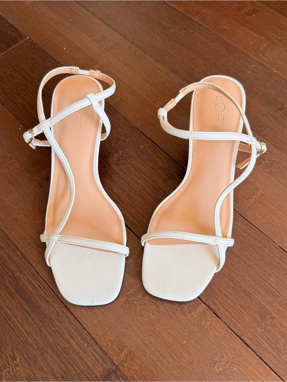 LOFT White Strappy T‑Bar Kitten Heel Sandals - Picture 2 of 6